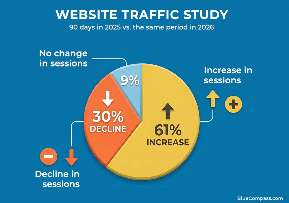 Blue Compass Website Traffic Study pie chart displaying blue compass website traffic study metrics.