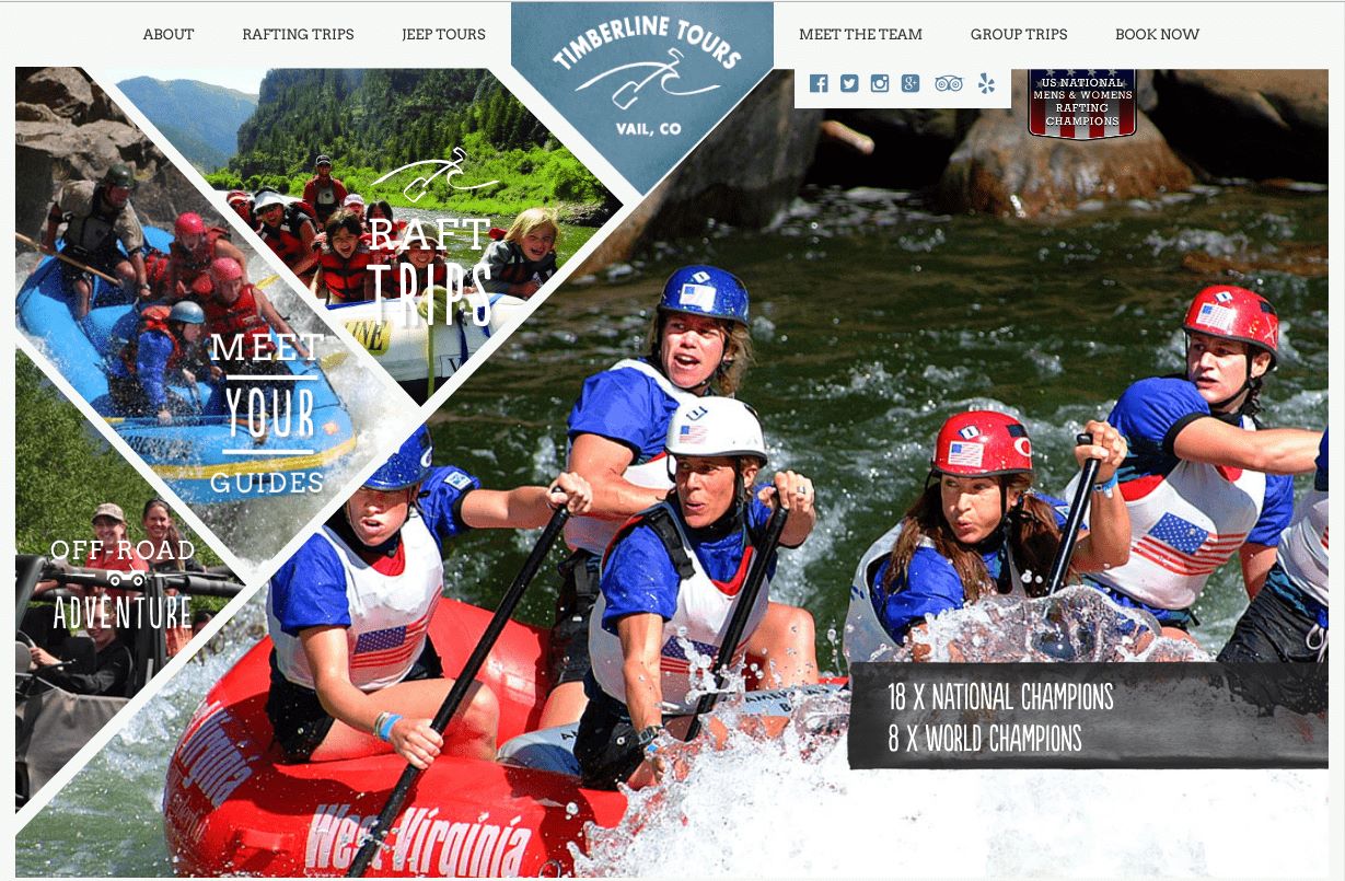 Rafting website screenshot.