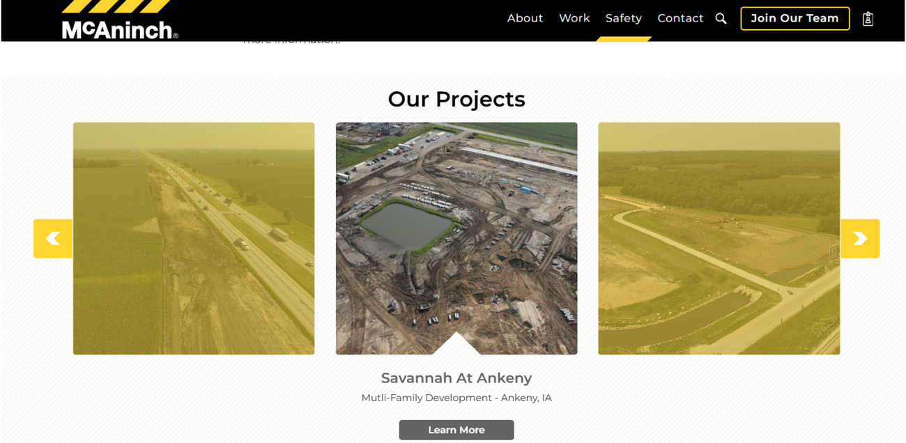 A screenshot of mcAninch's website showcasing case studies.